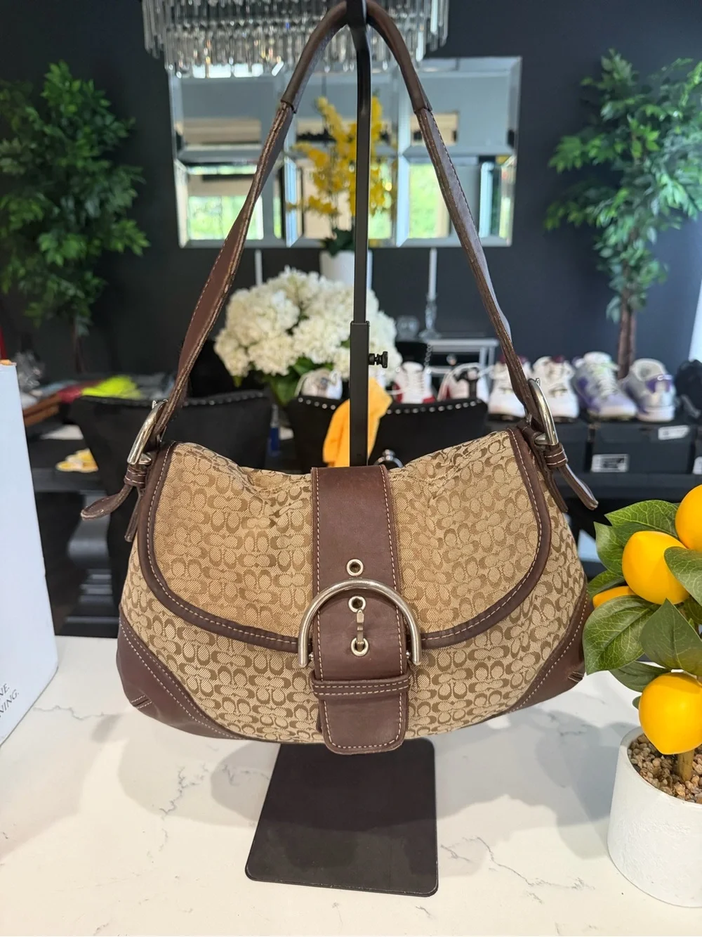 Coach SoHo Signature  Canvas and Leather Shoulder Bag in Brown